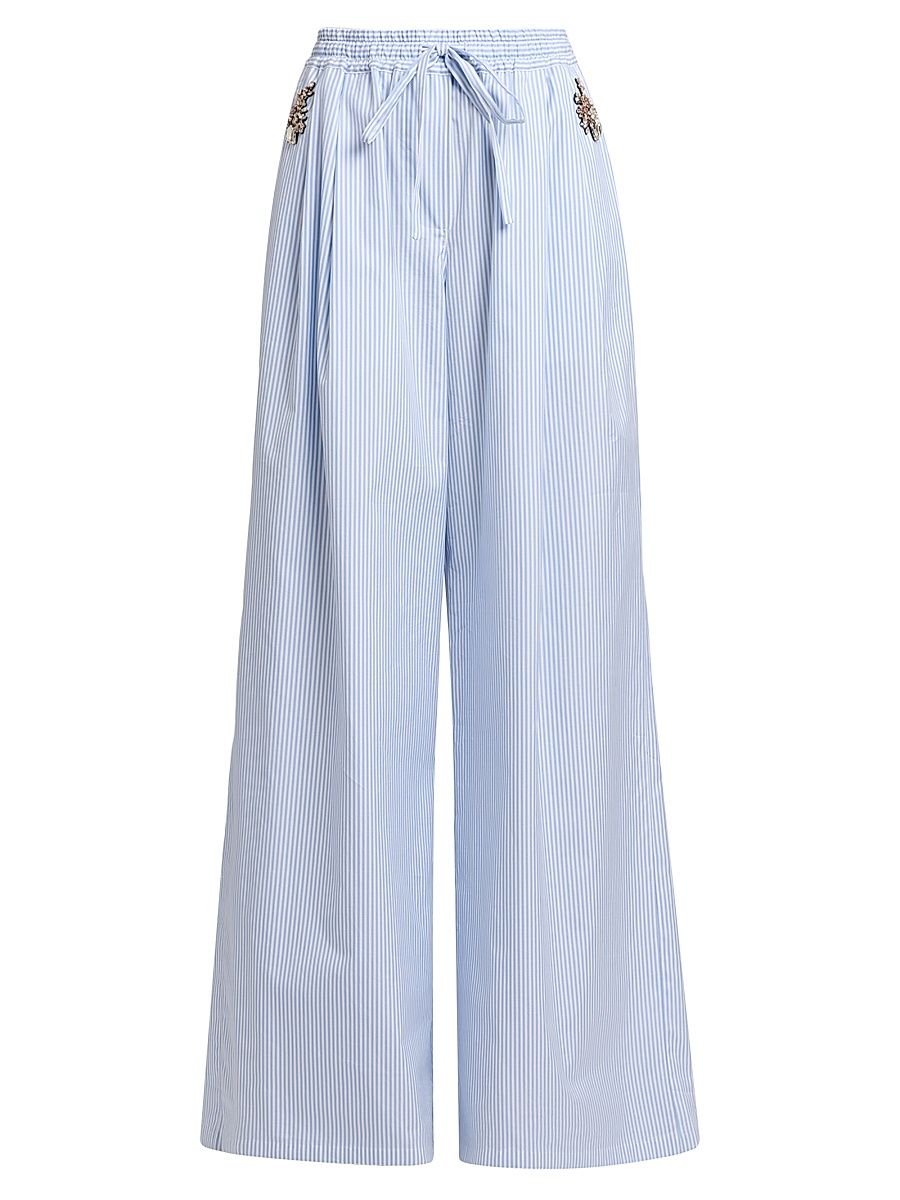 Women's Crystal-Embellished Cotton Drawstring Pants - Rigato - Size 0