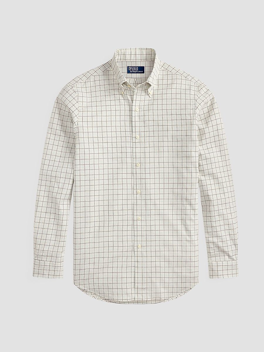 Men's Tattersall Cotton Shirt - White Khaki Multi - Size XXL