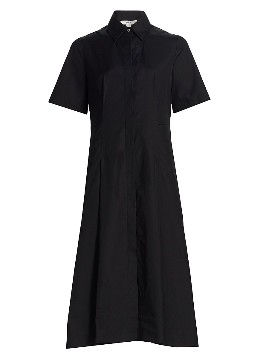 Women's Cotton A-line Midi Shirtdress - Black - Size Medium