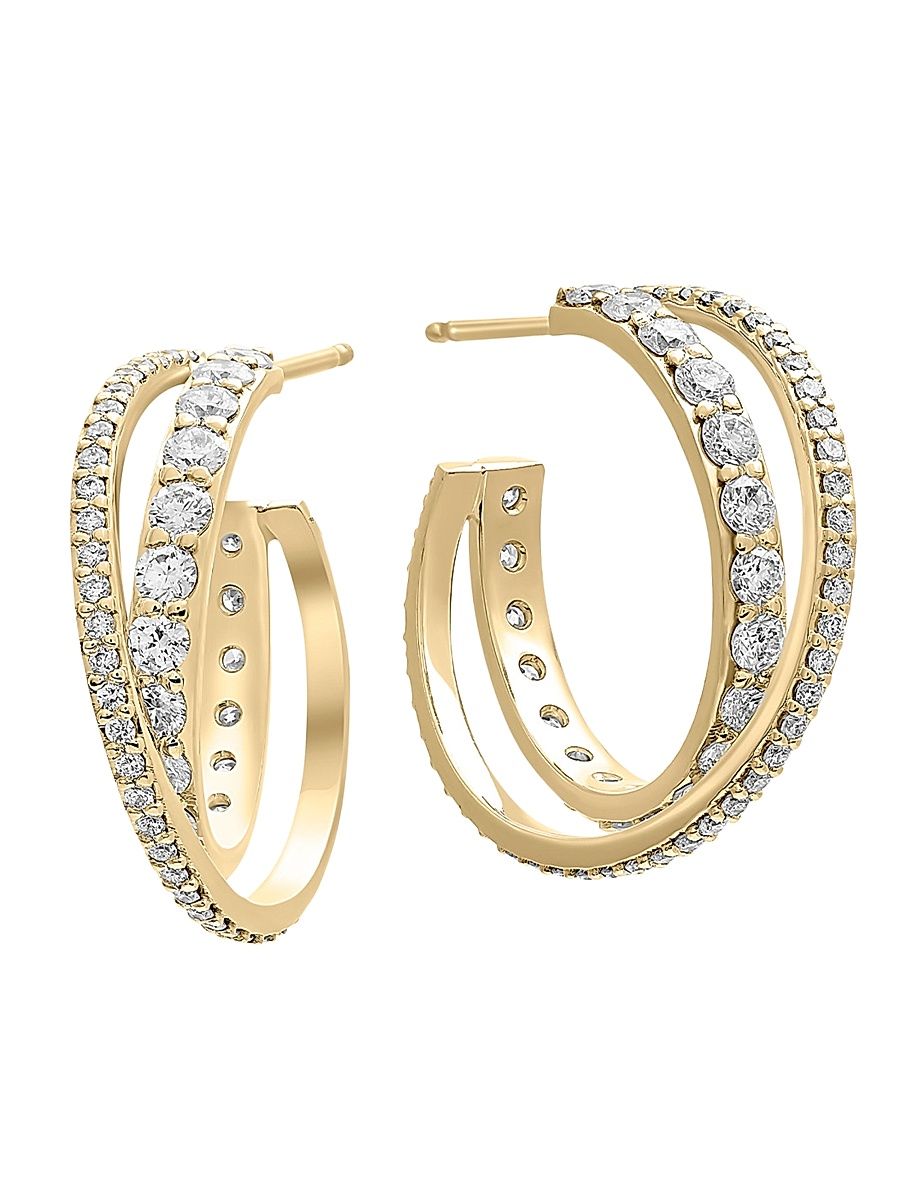 Women's 14K Yellow Gold & 1.84 TCW Diamond Crossover Hoop Earrings - Yellow Gold
