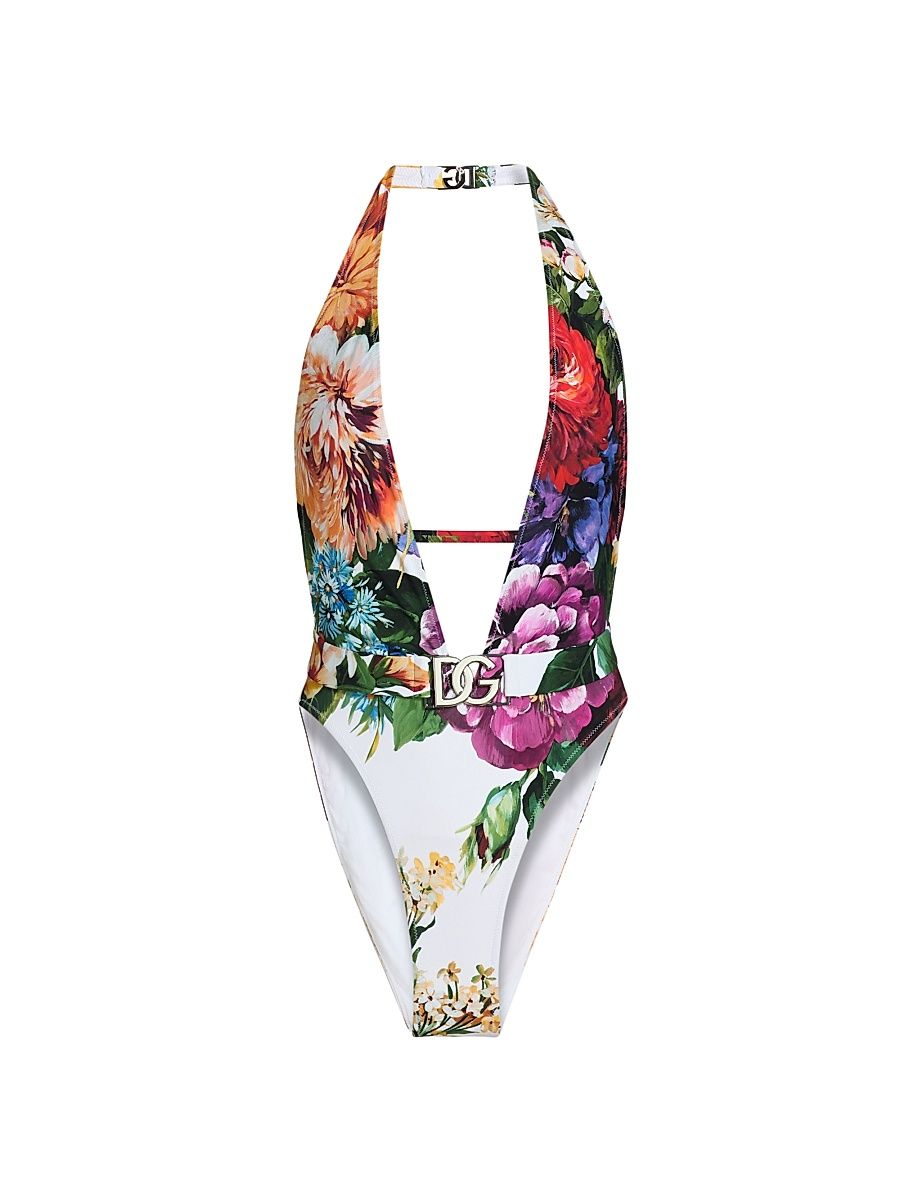 Women's Floral One-Piece Halterneck Swimsuit - Size Medium