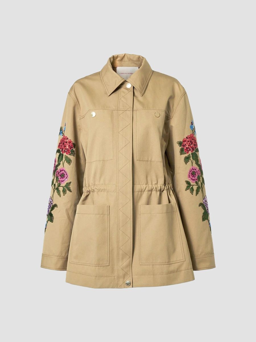 Carolina Herrera Women's Floral Embroidered Cotton Jacket - Birch - Size 2