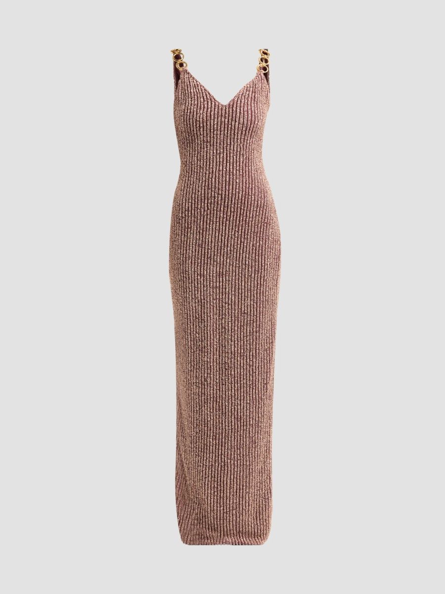 PatBO Women's Groovy Knit Plunging V Maxi Dress - Brown - Size Small