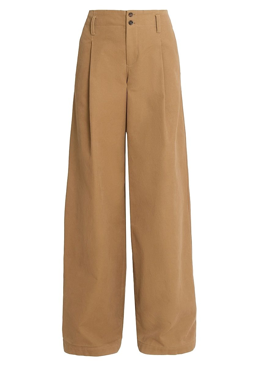 Women's Cotton Wide-Leg Trousers - Mustard Brown - Size 10