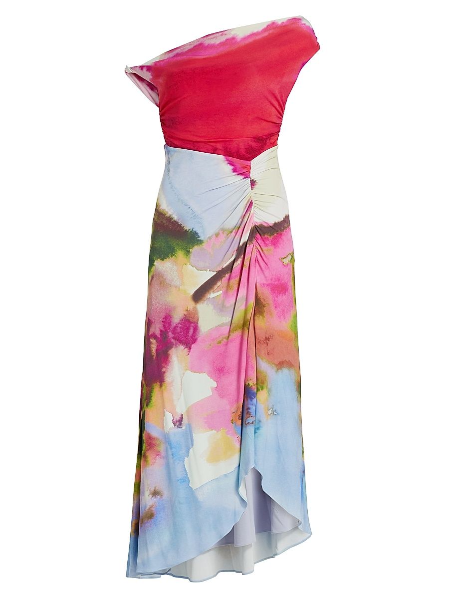 Women's Ella Watercolor Jersey One-Shoulder Midi-Dress - Sahara Sky - Size 2