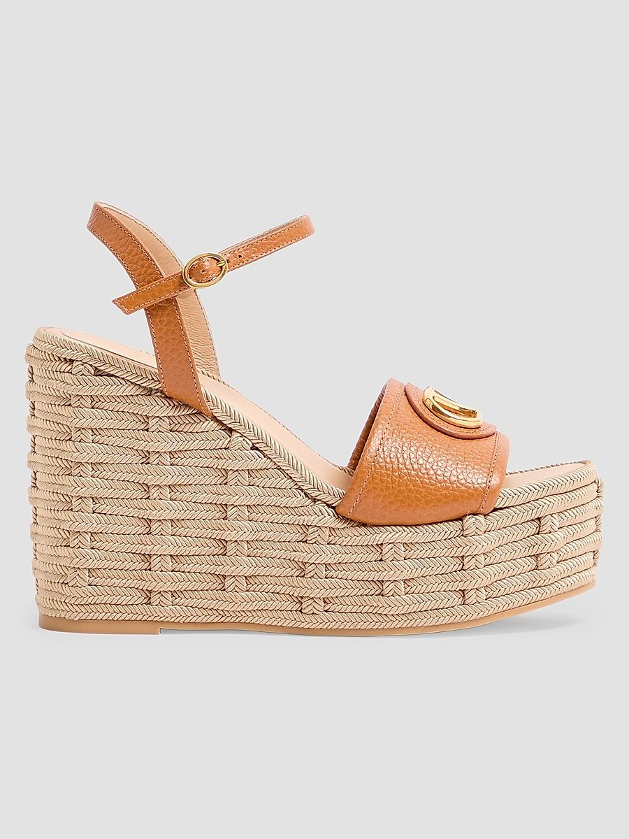 Women's VLogo Signature 120MM Wedge Sandals in Grainy Calfskin - Almond - Size 12