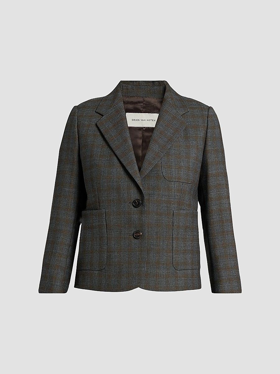 Women's Bamis Plaid Wool Blazer - Brown - Size 12