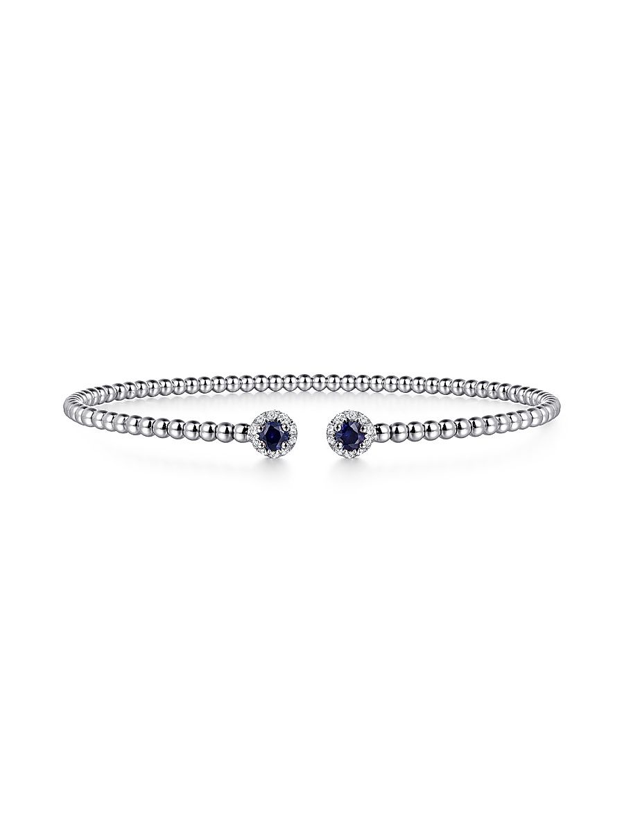 Women's Bujukan 14K White Gold, Blue Sapphire & 0.12 TCW Diamond Cuff Bracelet - White Gold