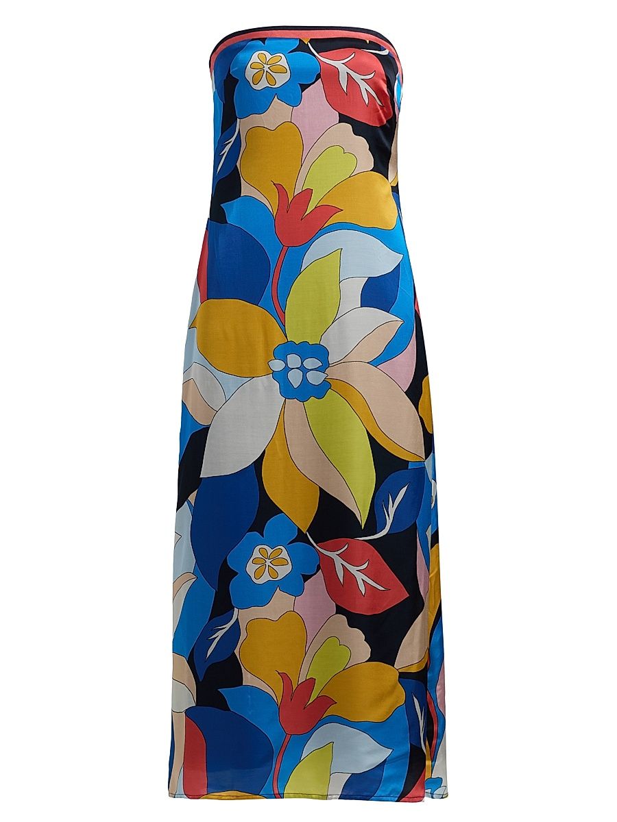 Women's Isley Floral Satin Strapless Midi-Dress - Navy Hibiscus - Size 12