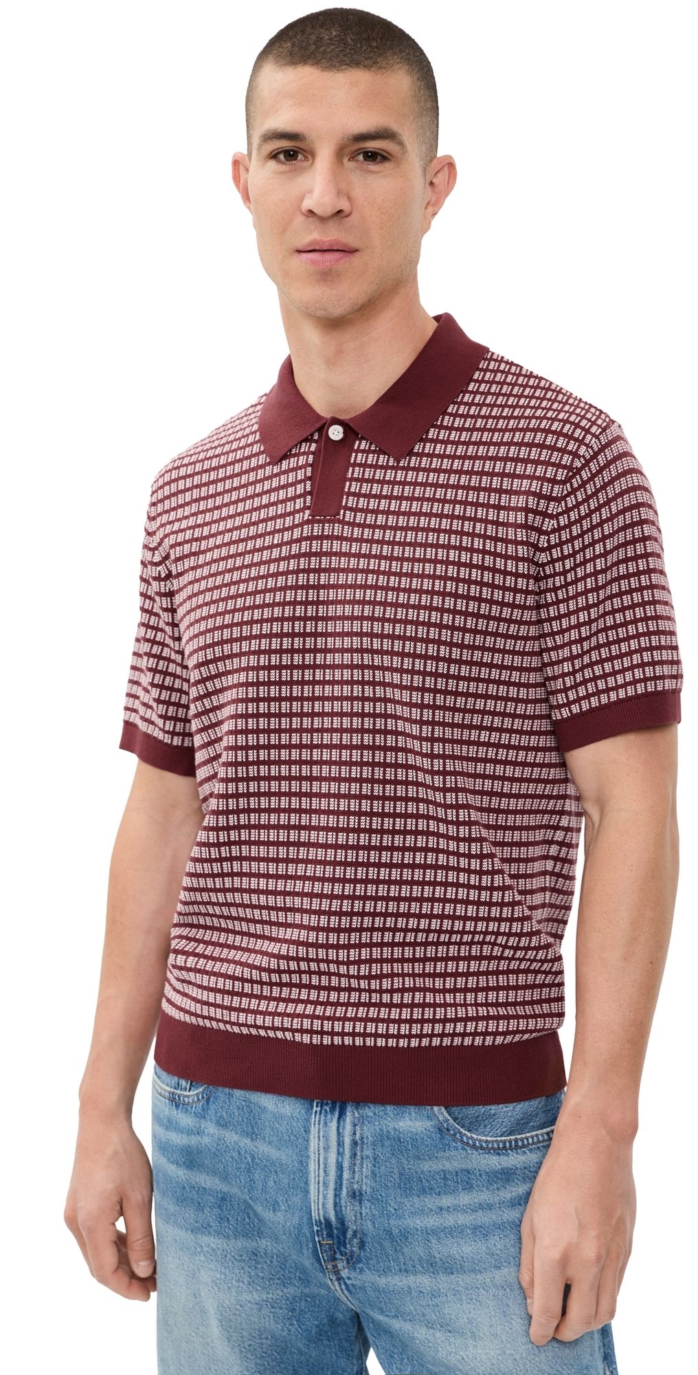 Madewell Jun Sum Stitch Single Button Polo Dusty Merlot M