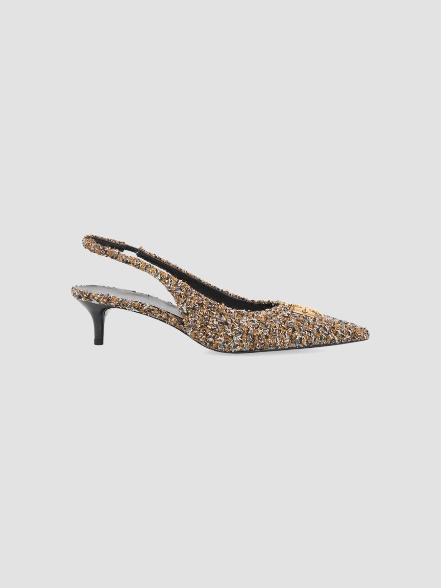Tory Burch Women's Charlie 45MM Tweed Slingback Pumps - Vintage Brown Teal - Size 9.5
