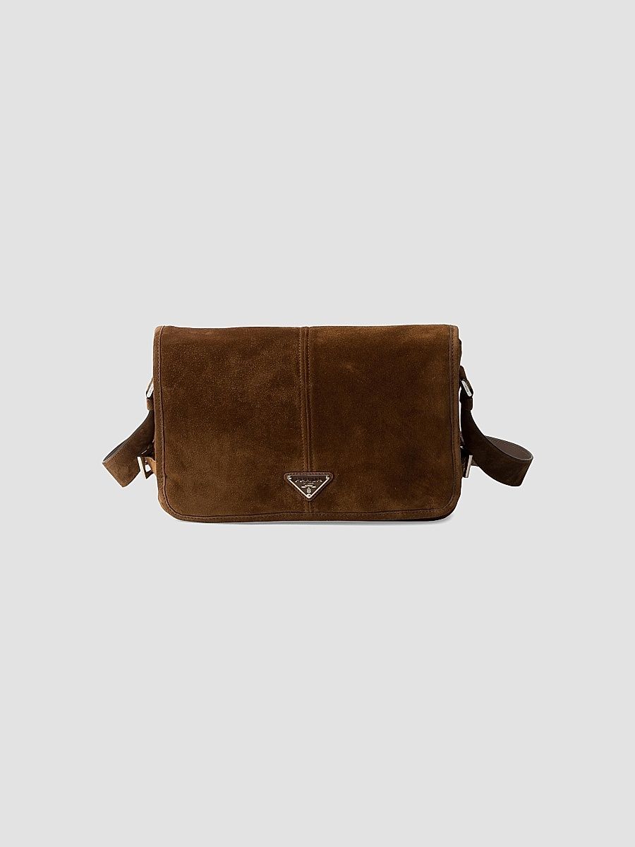 Prada Men's Suede Shoulder Bag - Brown