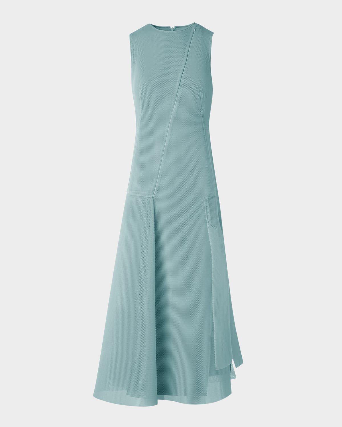 Asymmetric Sleeveless Pleat Techno Midi Dress