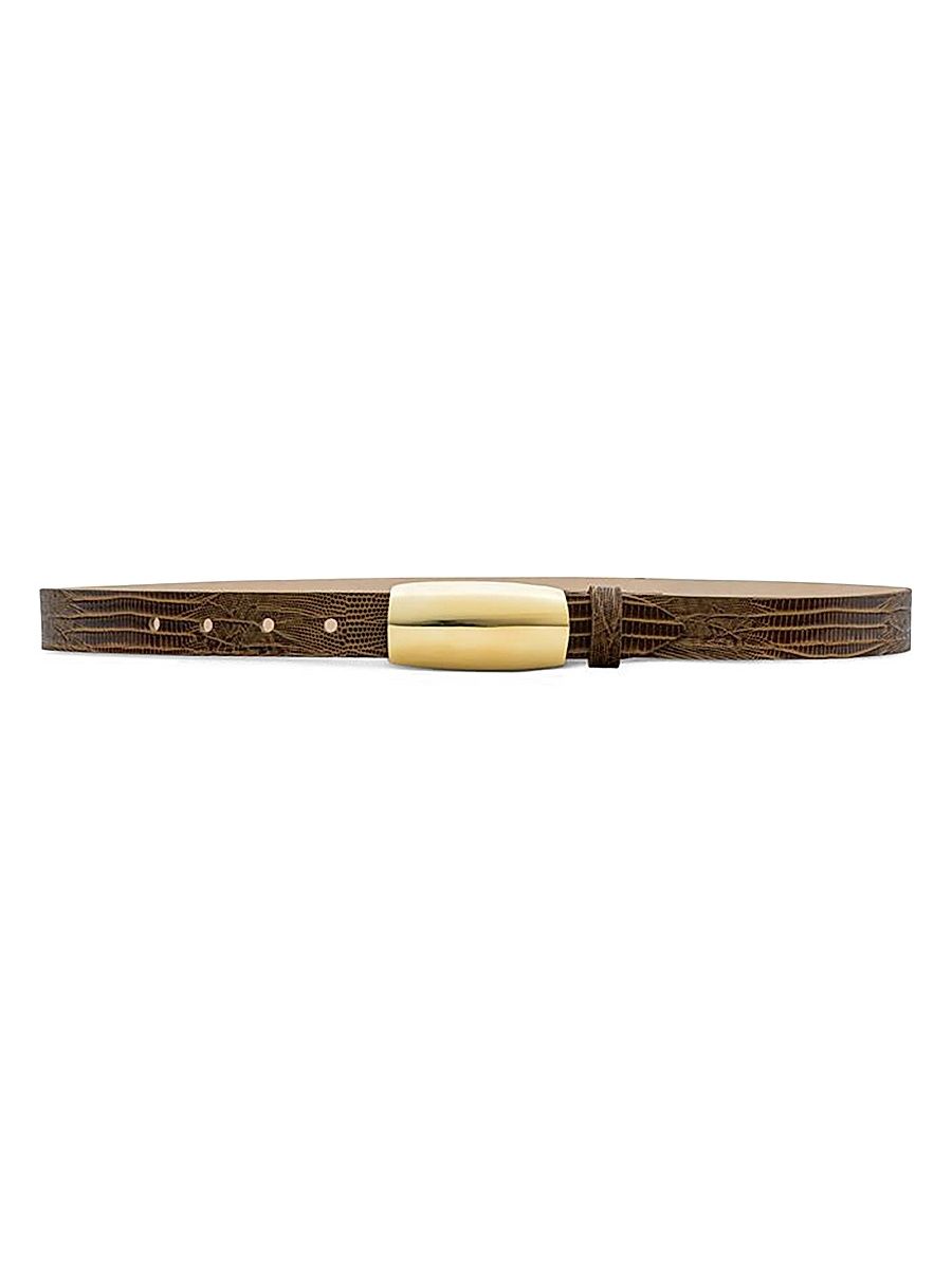 Women's Marlowe Lizard-Embossed Leather Belt - Cognac Lizard - Size Large