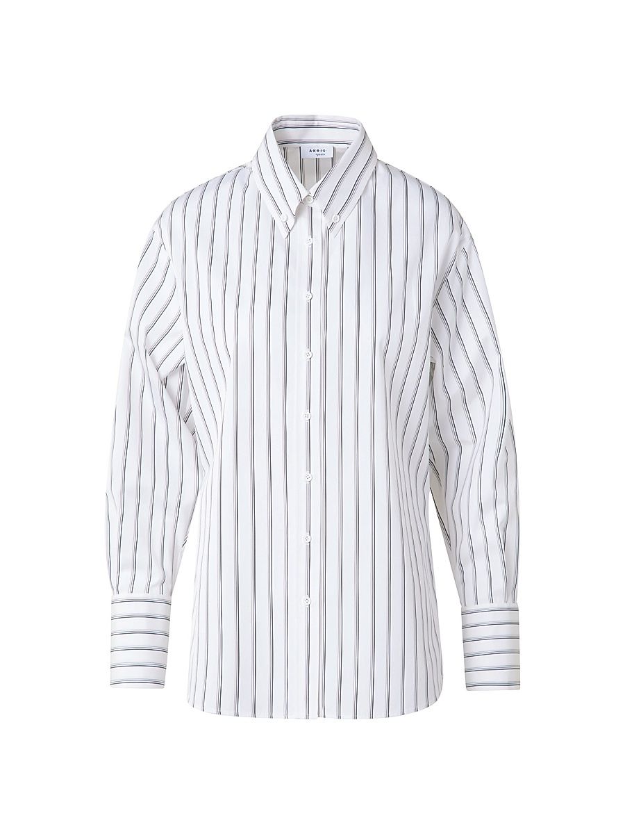 Women's Stripe Poplin Cotton Shirt - Cream Black - Size 18