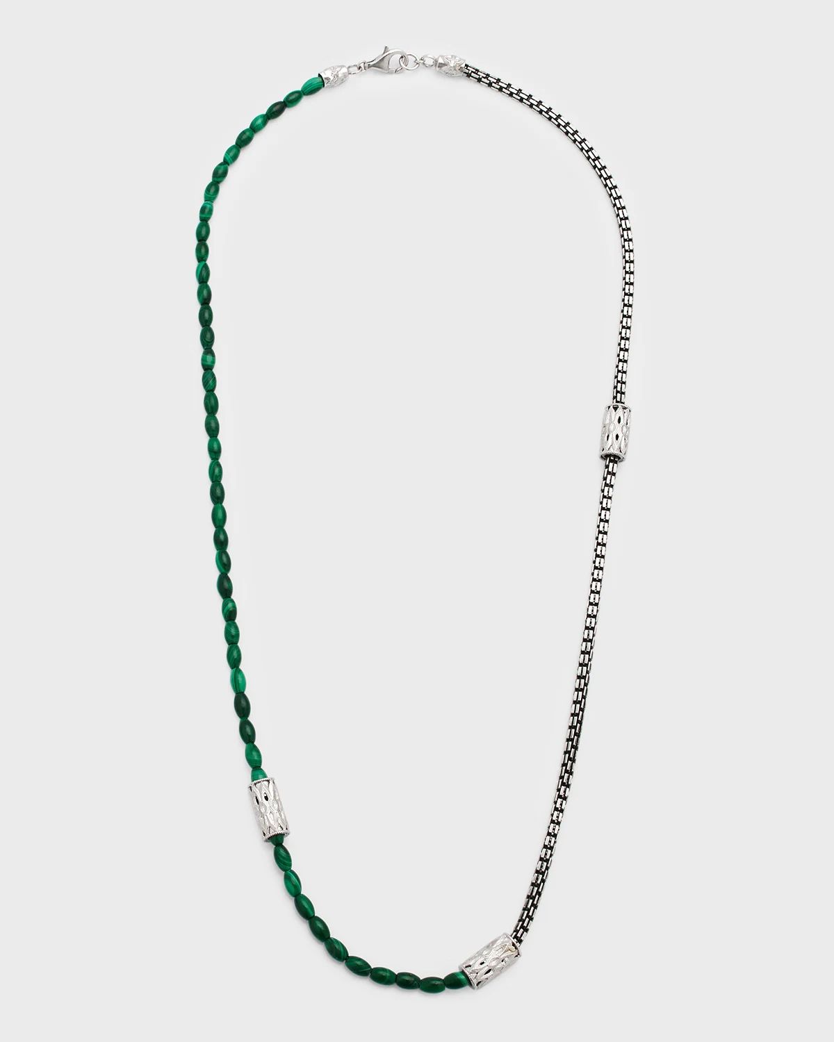 Men & apos;s Romero Sterling Silver Malachite Triple Wrap Bracelet