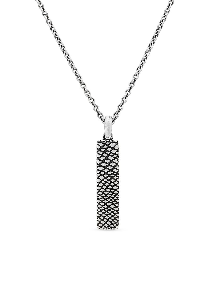 Men's Snakskin Sterling Silver Pendant Necklace - Silver