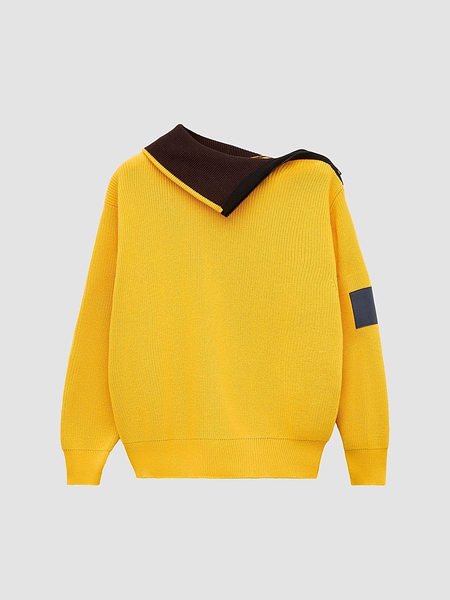 Women's Cotton Zip-Front Sweater - Yellow - Size XS