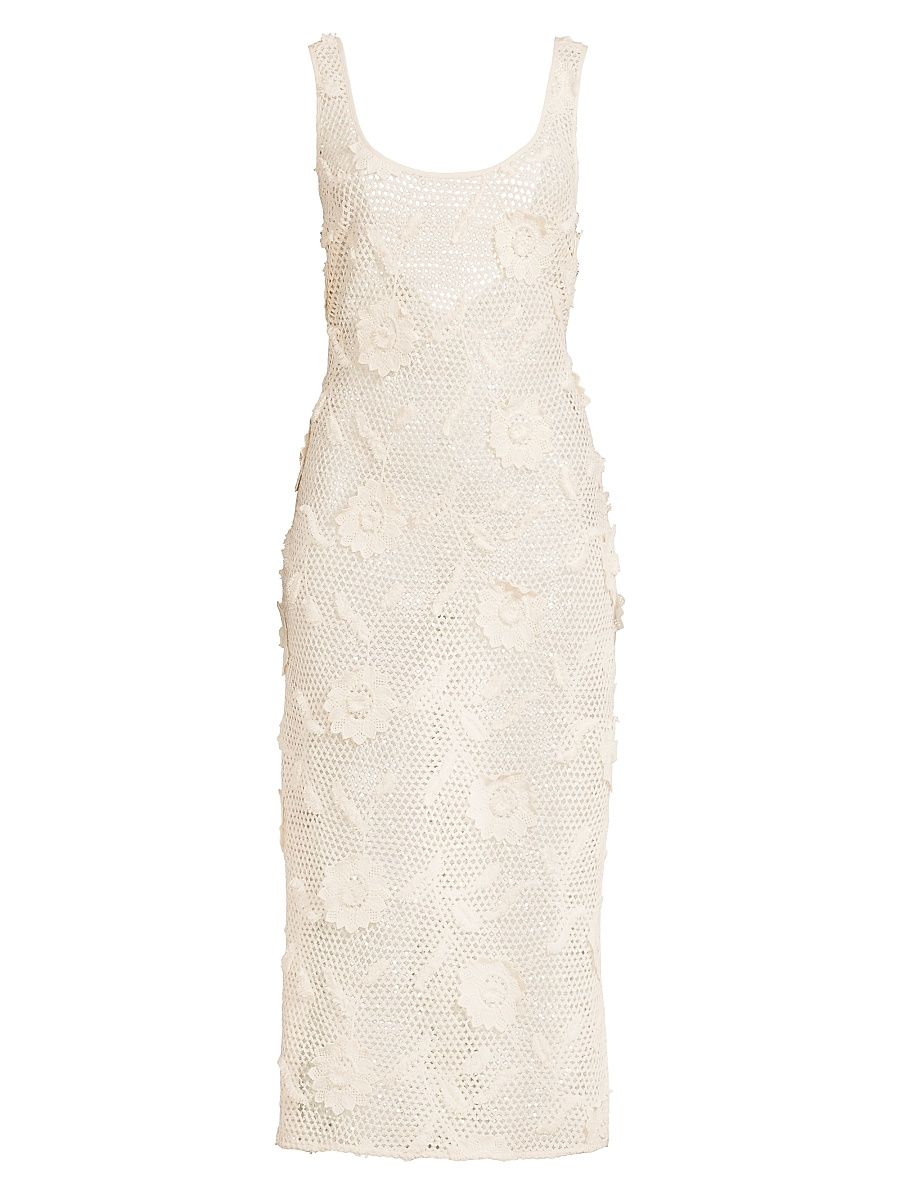 Women's Sequined Crocheted Cover-Up Midi-Dress - White - Size Large