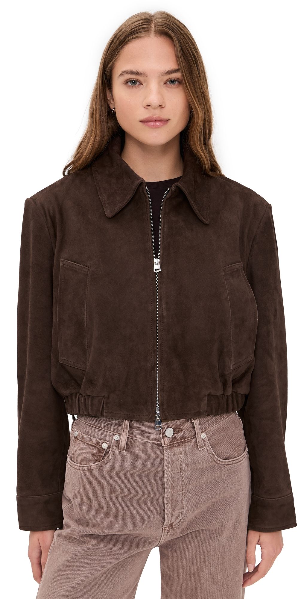 AGOLDE Nahla Cropped Suede Jacket Root M