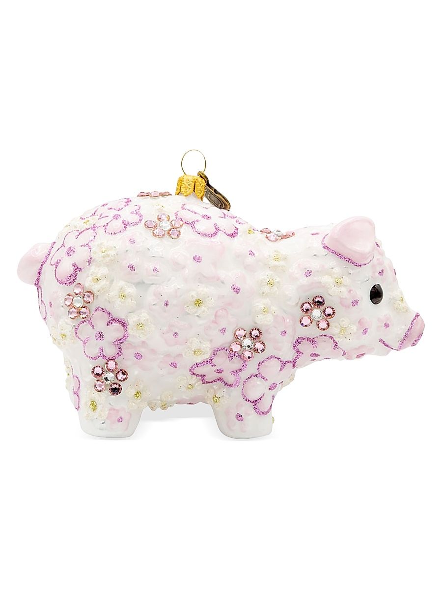 Pink Floral Piggy Christmas Ornament