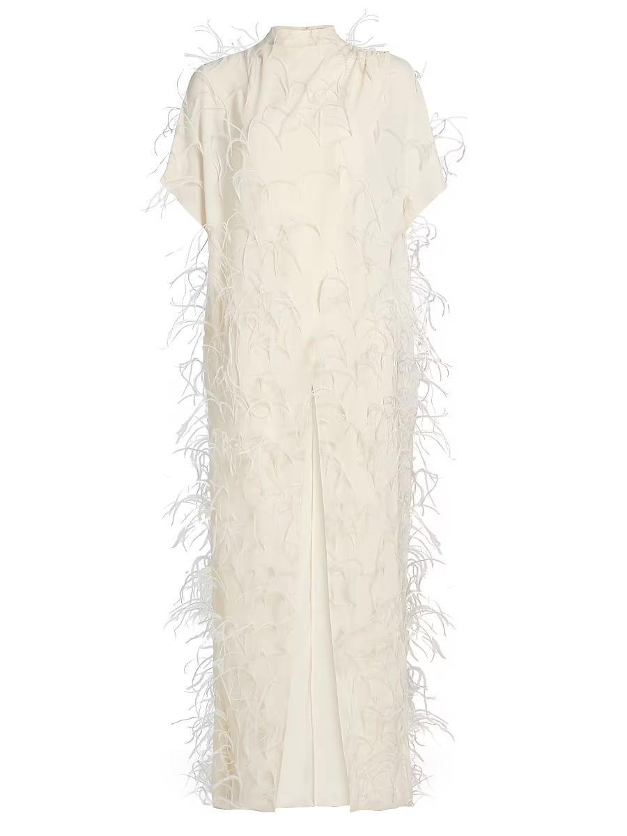 Women's Feathered Georgette Maxi Top - Cream - Size Large