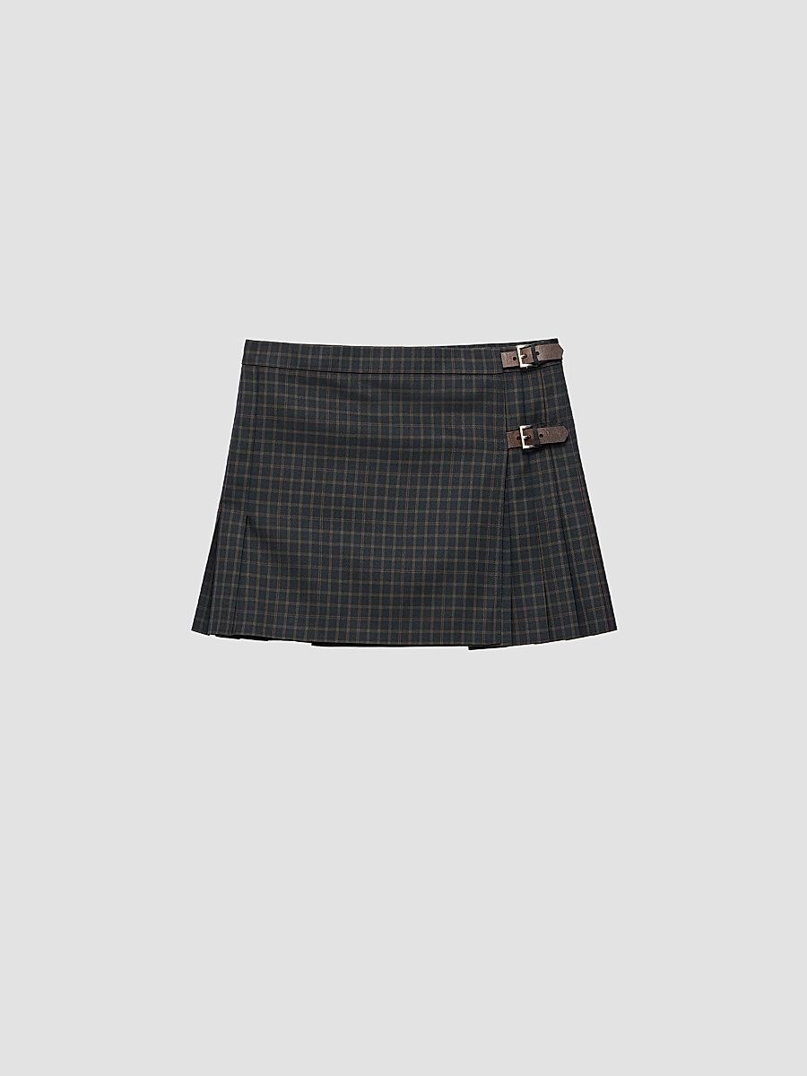 Women's Checked Wool Mini Skirt - Blue - Size 8