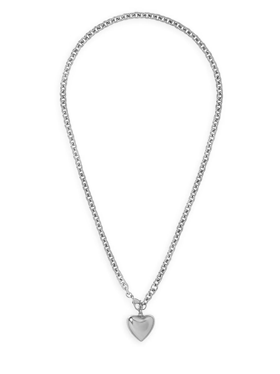 Women's Mini Puffy Hearts Silvertone Pendant Necklace - Silver