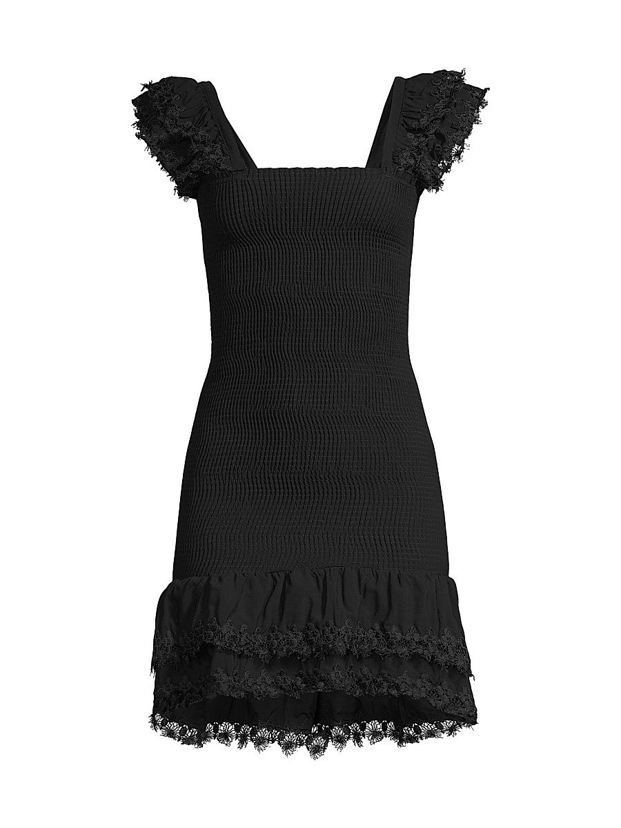 Women's Belle Smocked Mini Dress - Black - Size Large