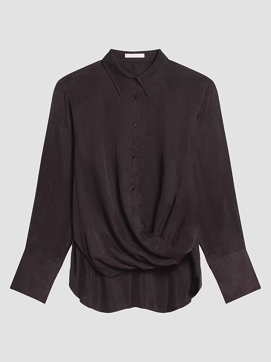 Women's High-Low Hem Draped Shirt - Truffle - Size Large