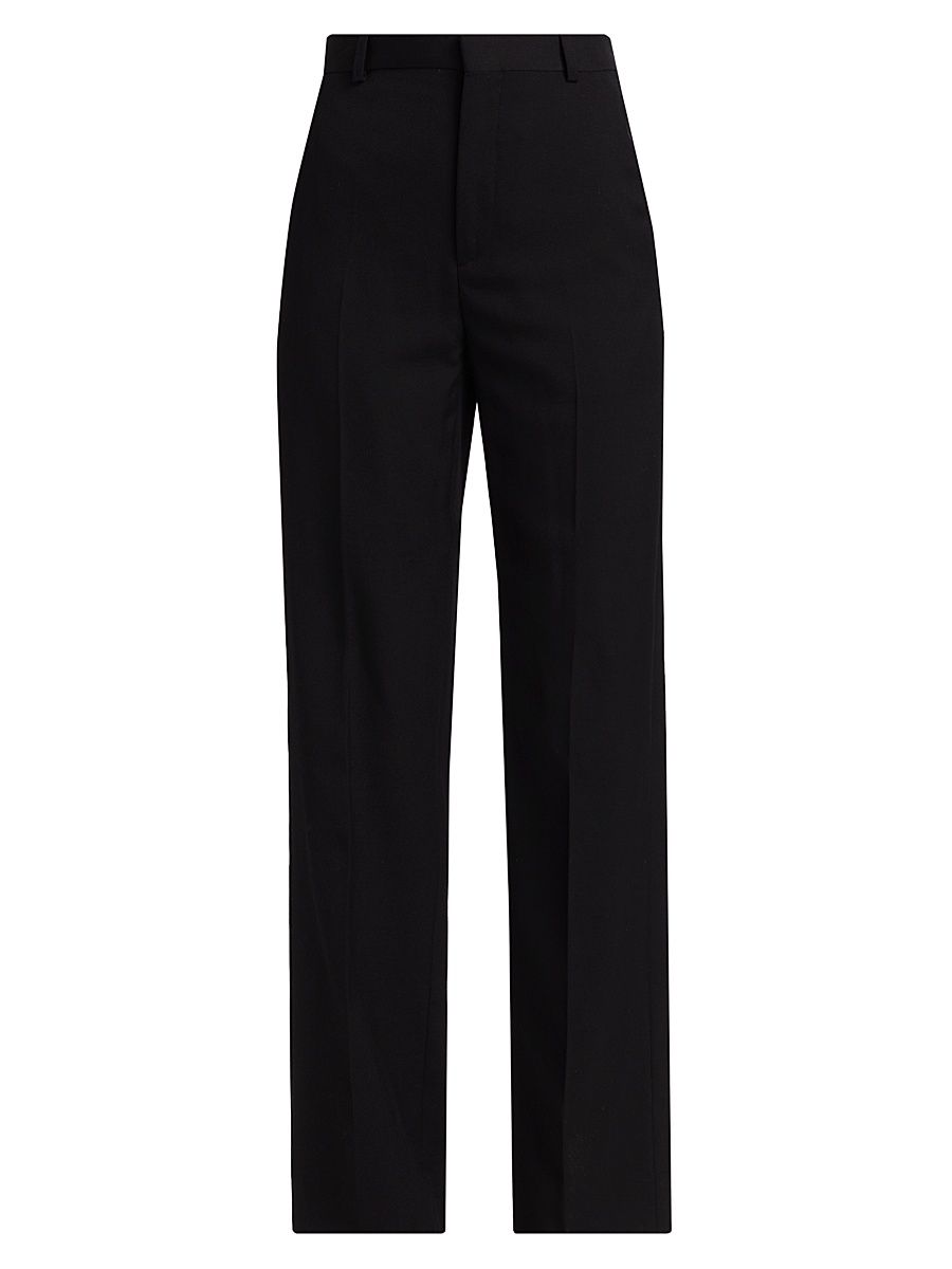 Women's Wool Straight-Leg Trousers - Black - Size Medium