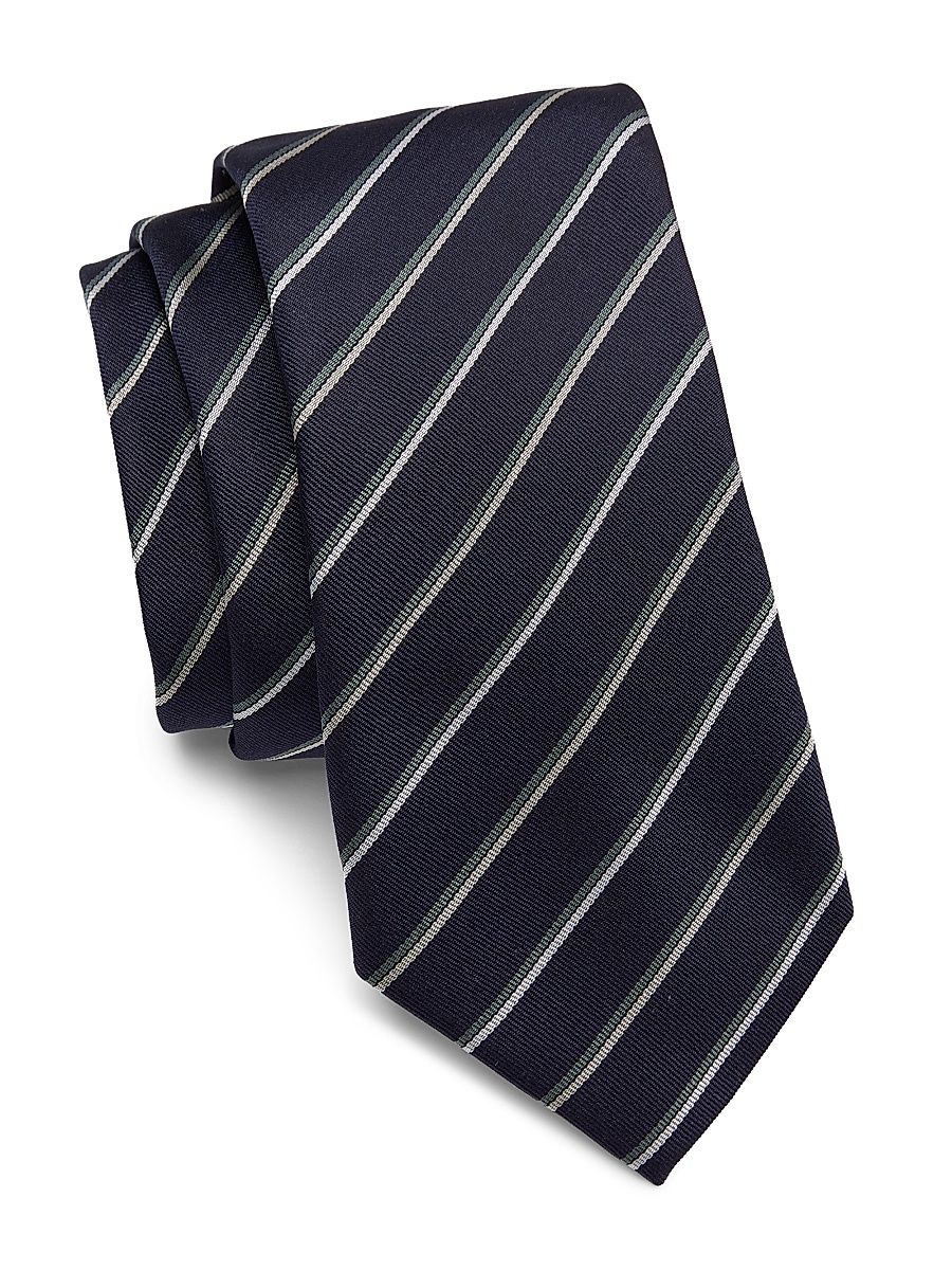Men's Woven Striped Silk Tie - Navy