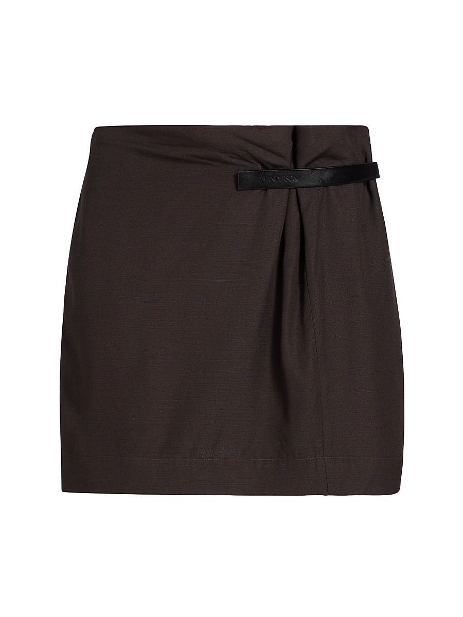 Women's Leather Tab Mini Skirt - Dark Brown - Size 2