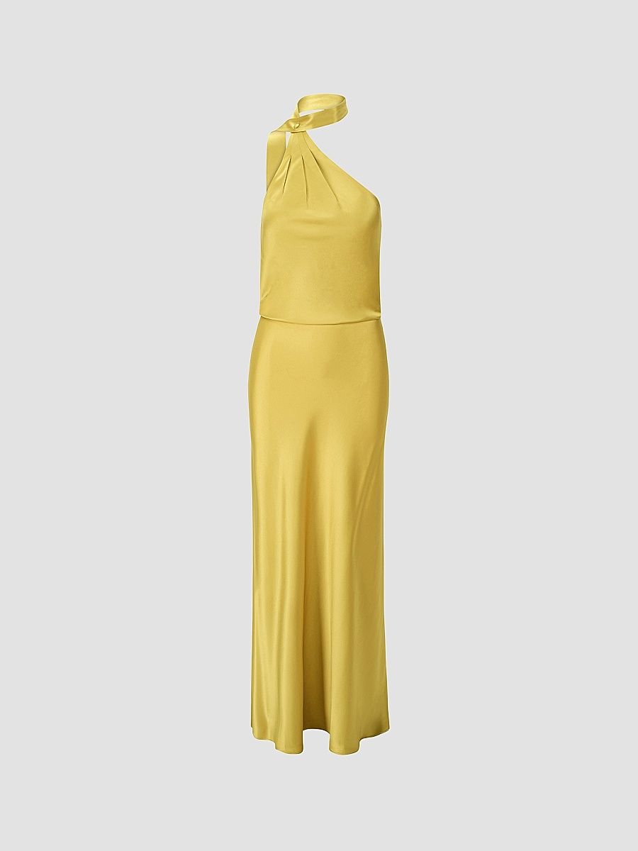 Women's Estelle Satin One-Shoulder Maxi Dress - Citron - Size 14