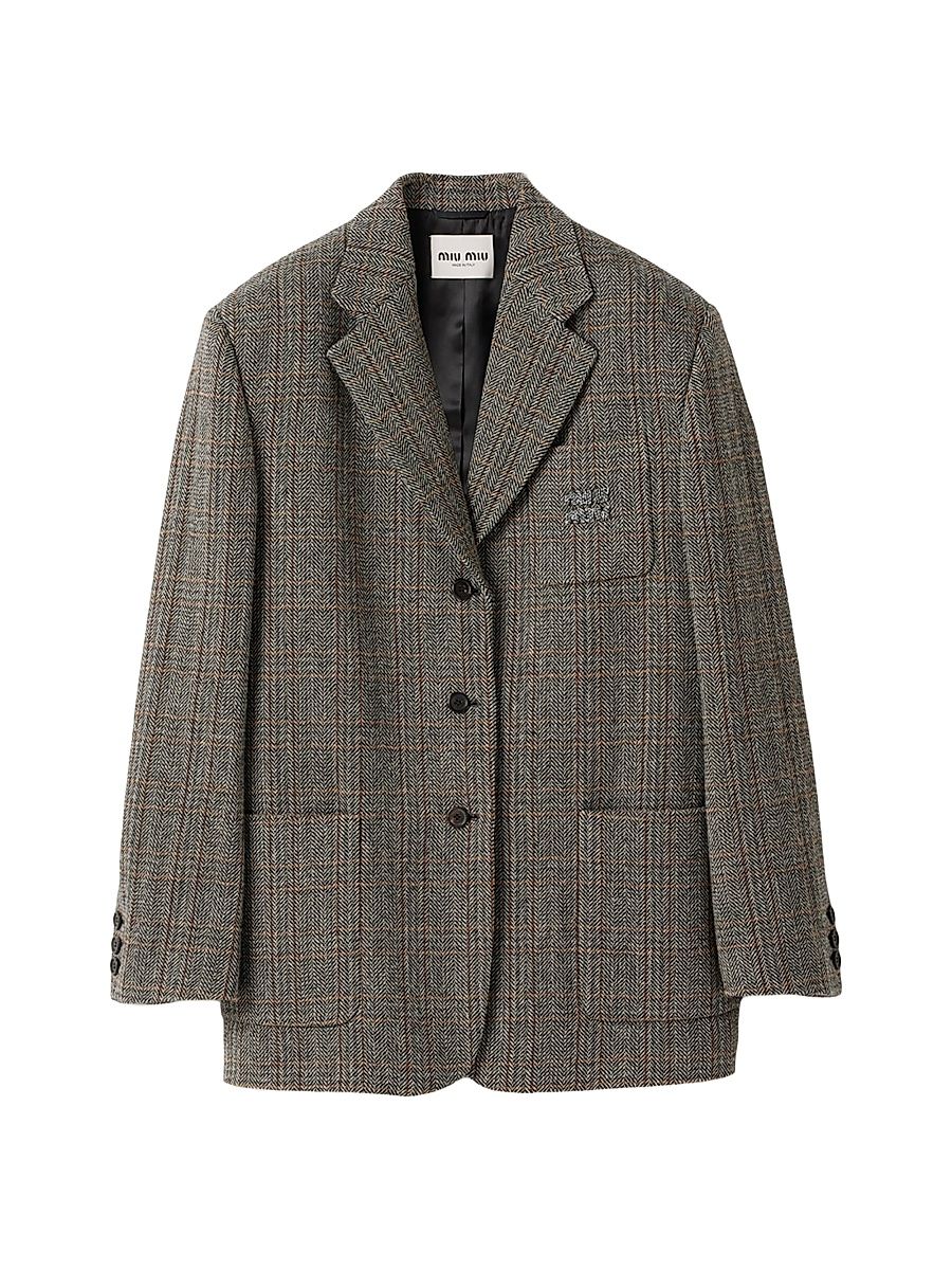 Women's Single-Breasted Chevron Jacket - Grey - Size 6