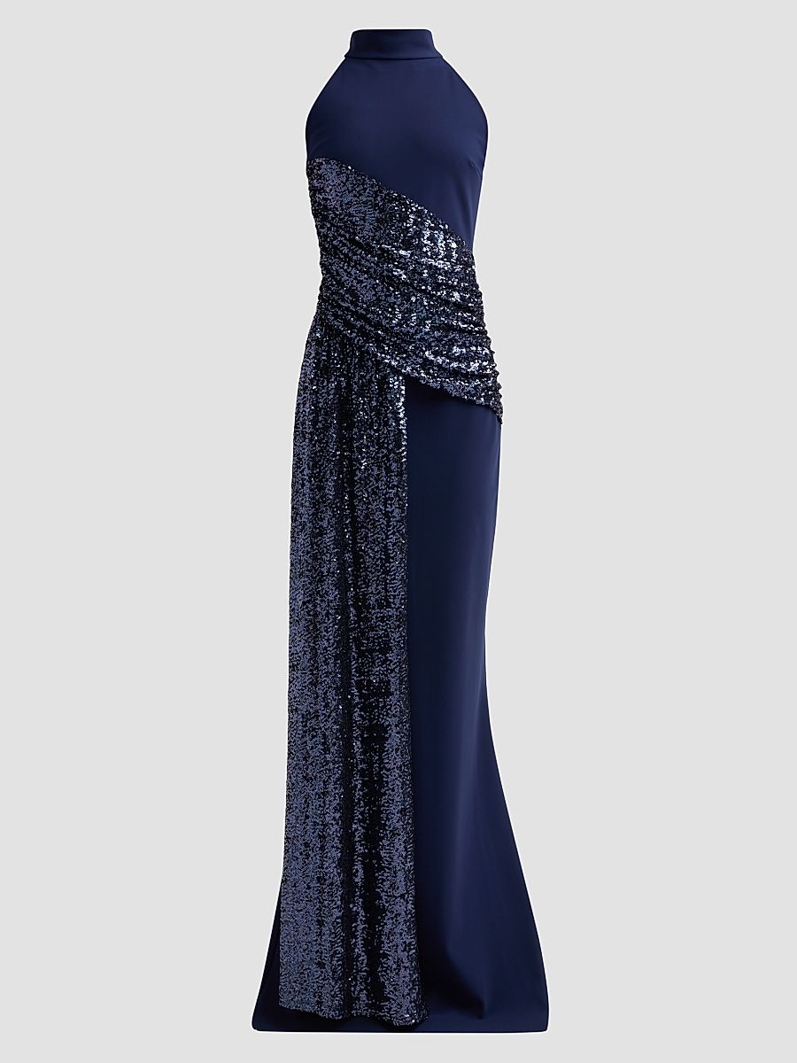 Women's Virgo Sequined High Neck Gown - Blue Notte - Size 8
