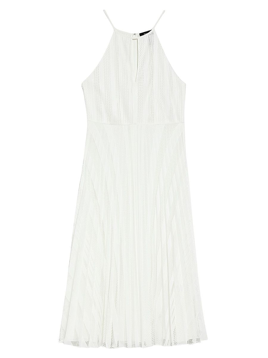 Women's Pleated Lace Halter Midi-Dress - White - Size 8
