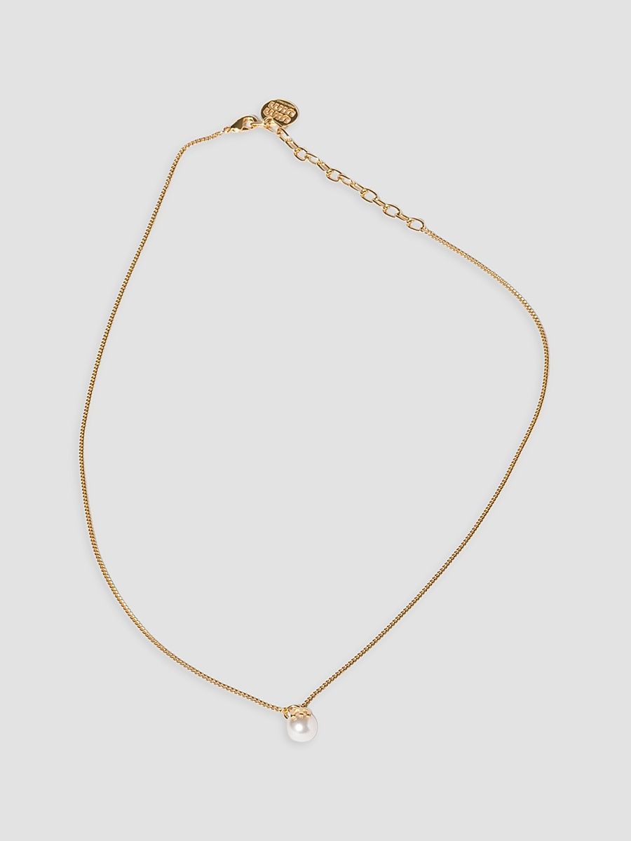 Women's Metal and Pearl Necklace - Gold