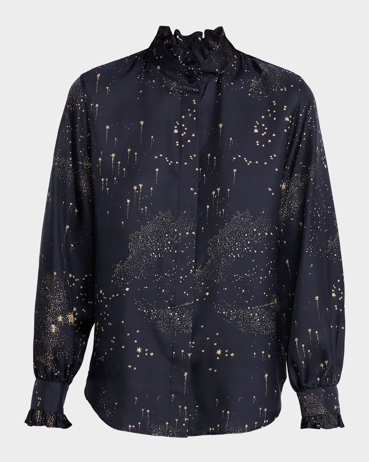 Star-Print Silk Twill Blouse