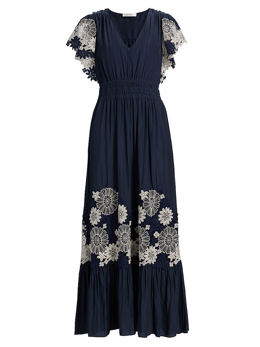 Women's Georgie Crochet Lace Midi-Dress - Navy - Size XL