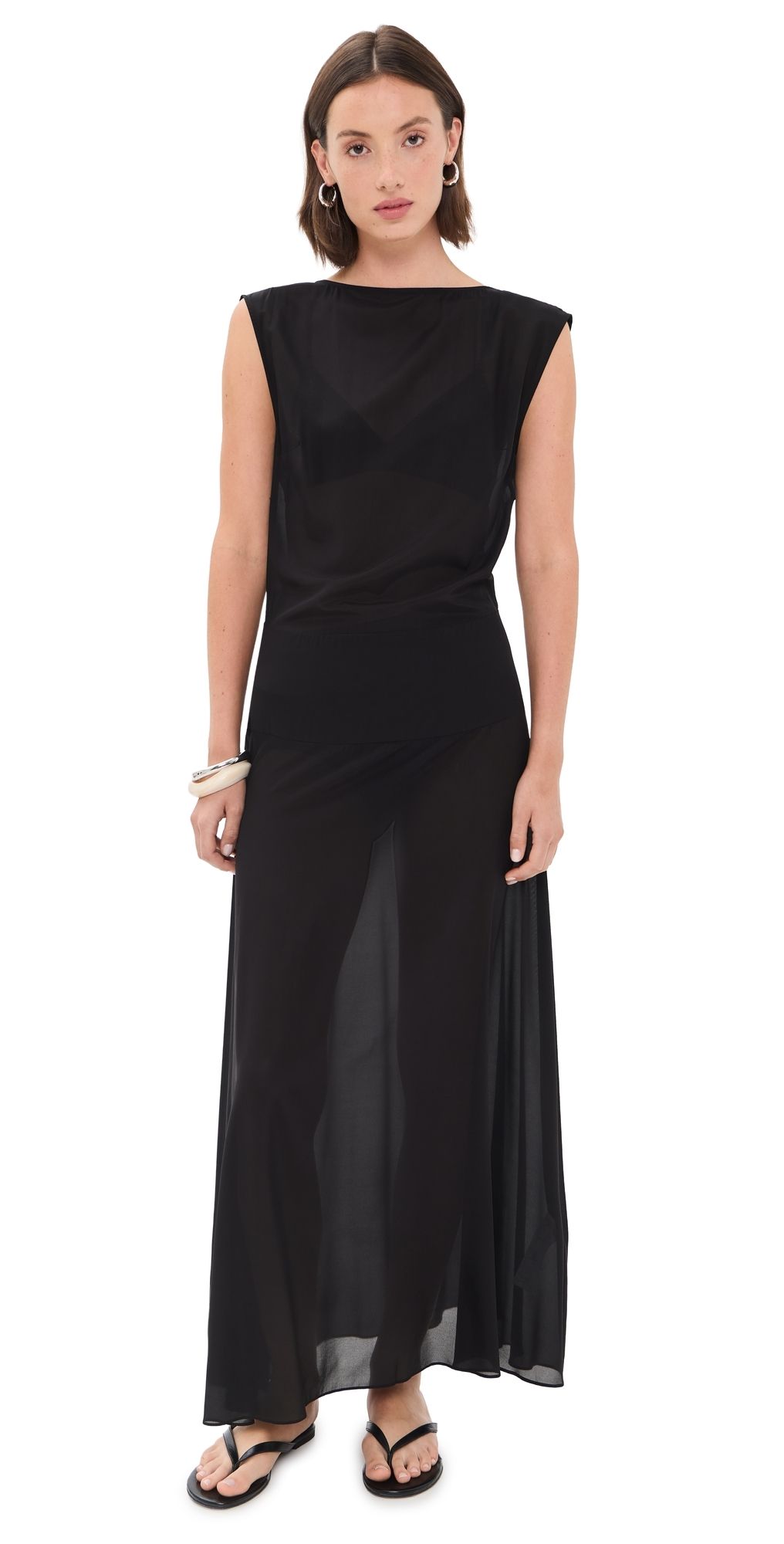 St. Agni Stretch Silk Bateau Dress Black M