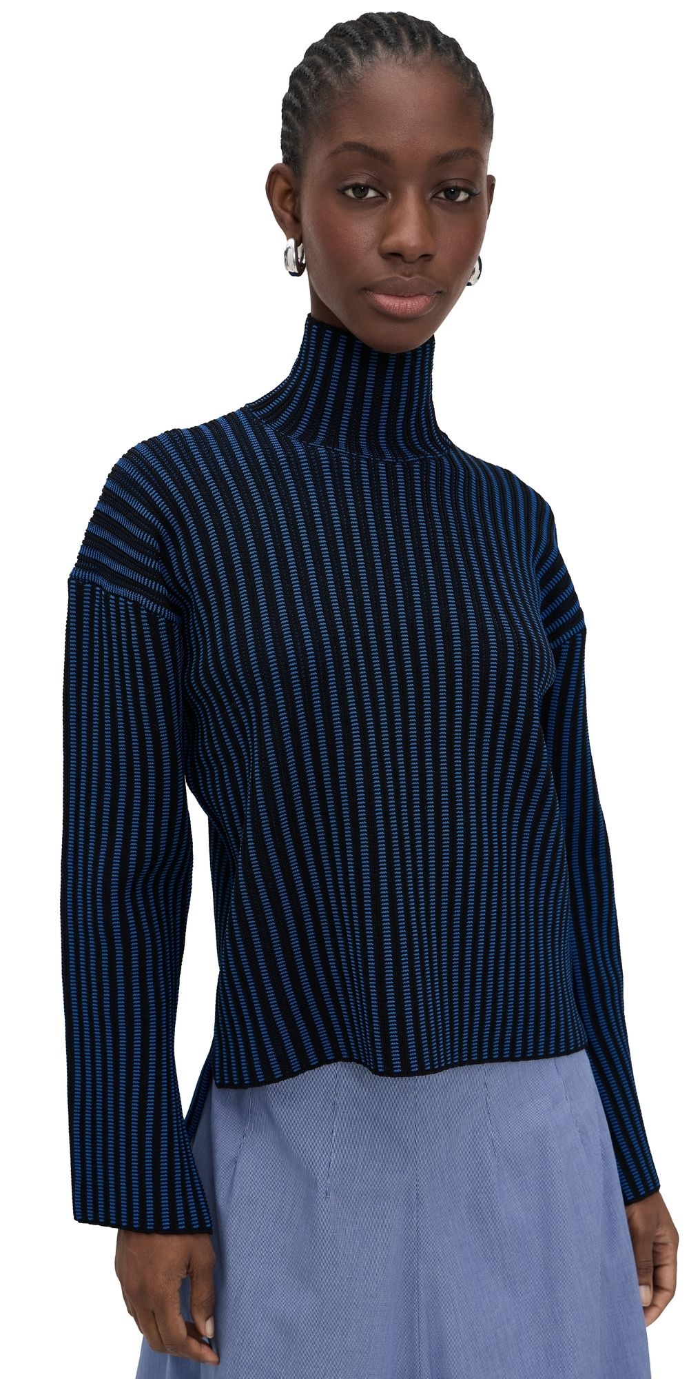 Proenza Schouler White Label Elysia Sweater In Ladder Stripe Knit Blue/Black S