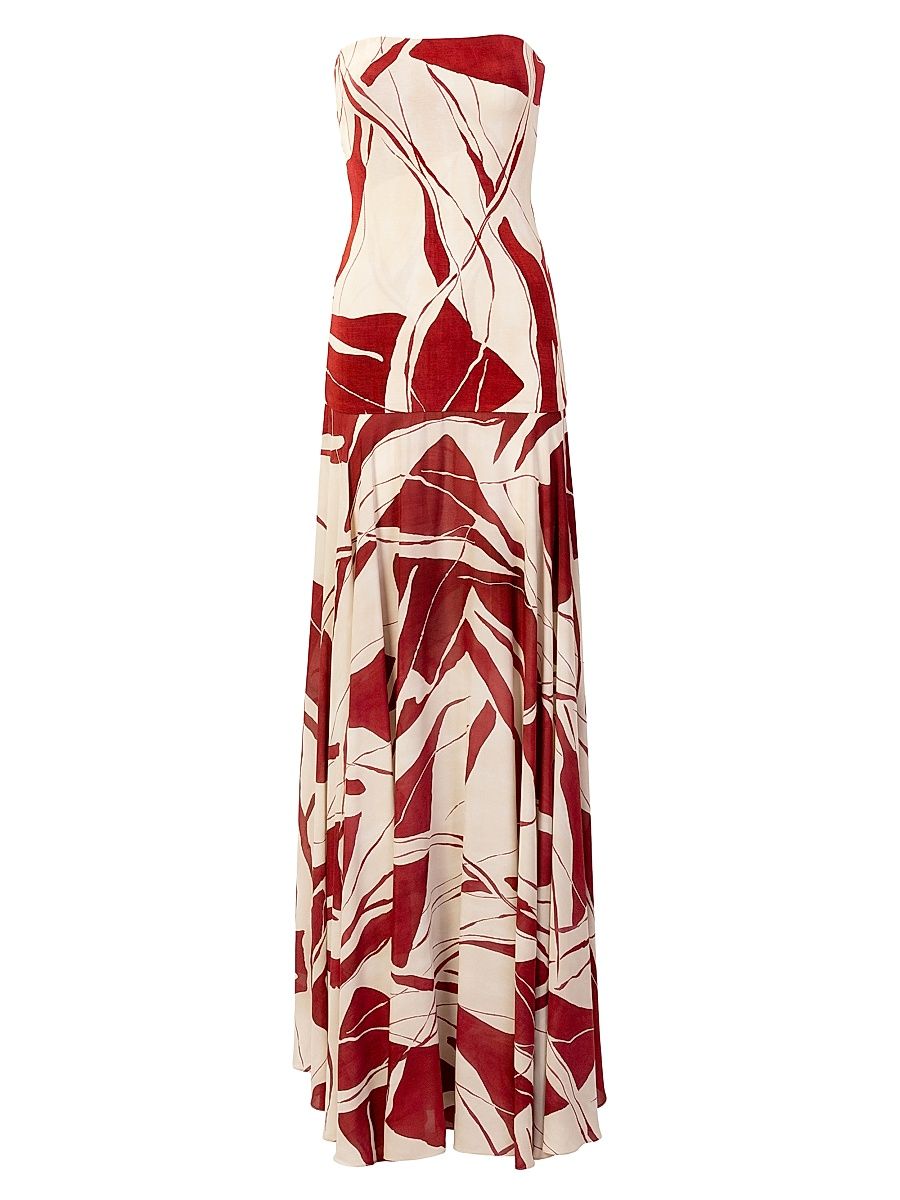 Women's Muriel Printed Strapless Crepe Maxi Dress - Beige Burgundy Abstract - Size Small