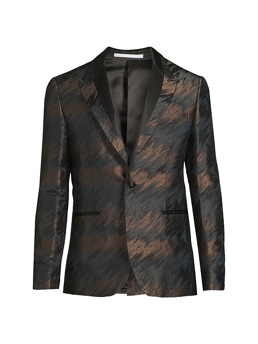 Men's Abstract Silk-Blend Single-Breasted Dinner Jacket - Grey - Size 38