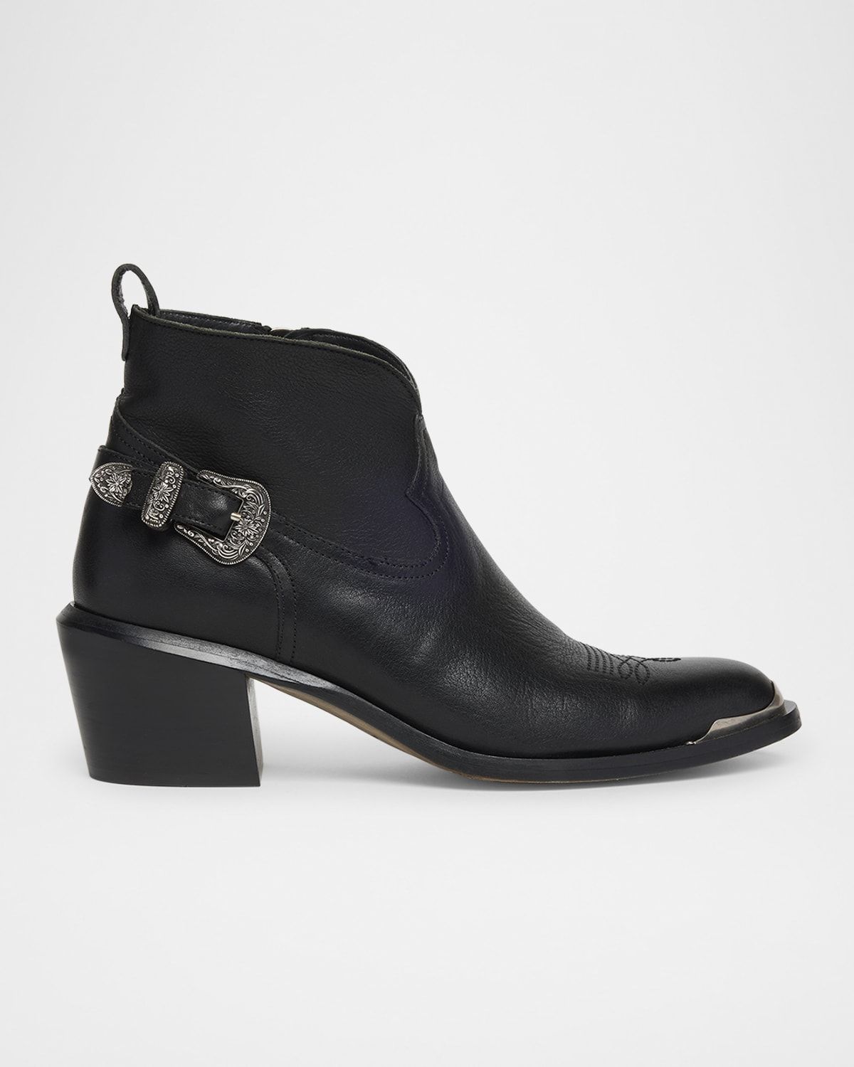 Patty Leather Buckle Western Ankle Boots