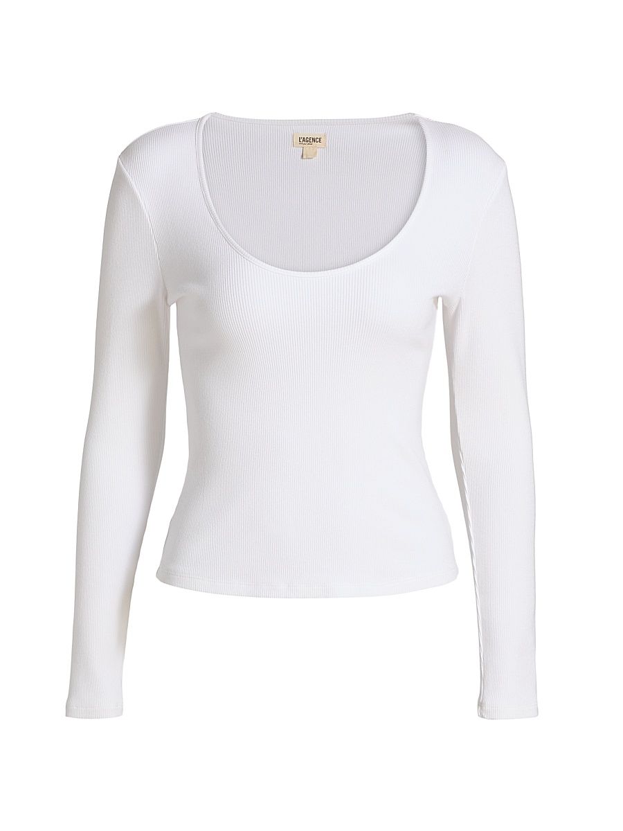 Women's Scarlet Stretch-Cotton Scoopneck Top - White - Size Large