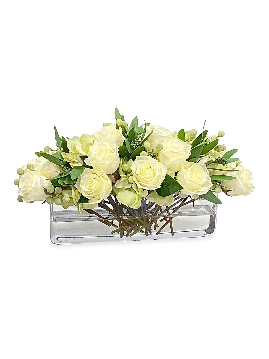 Everyday Floral Rose & Hydrangea Arrangement - White Green