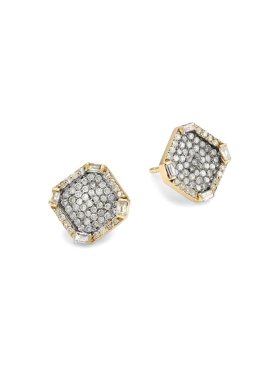 Women's Two-Tone & Diamond Octagon Stud Earrings - Gold