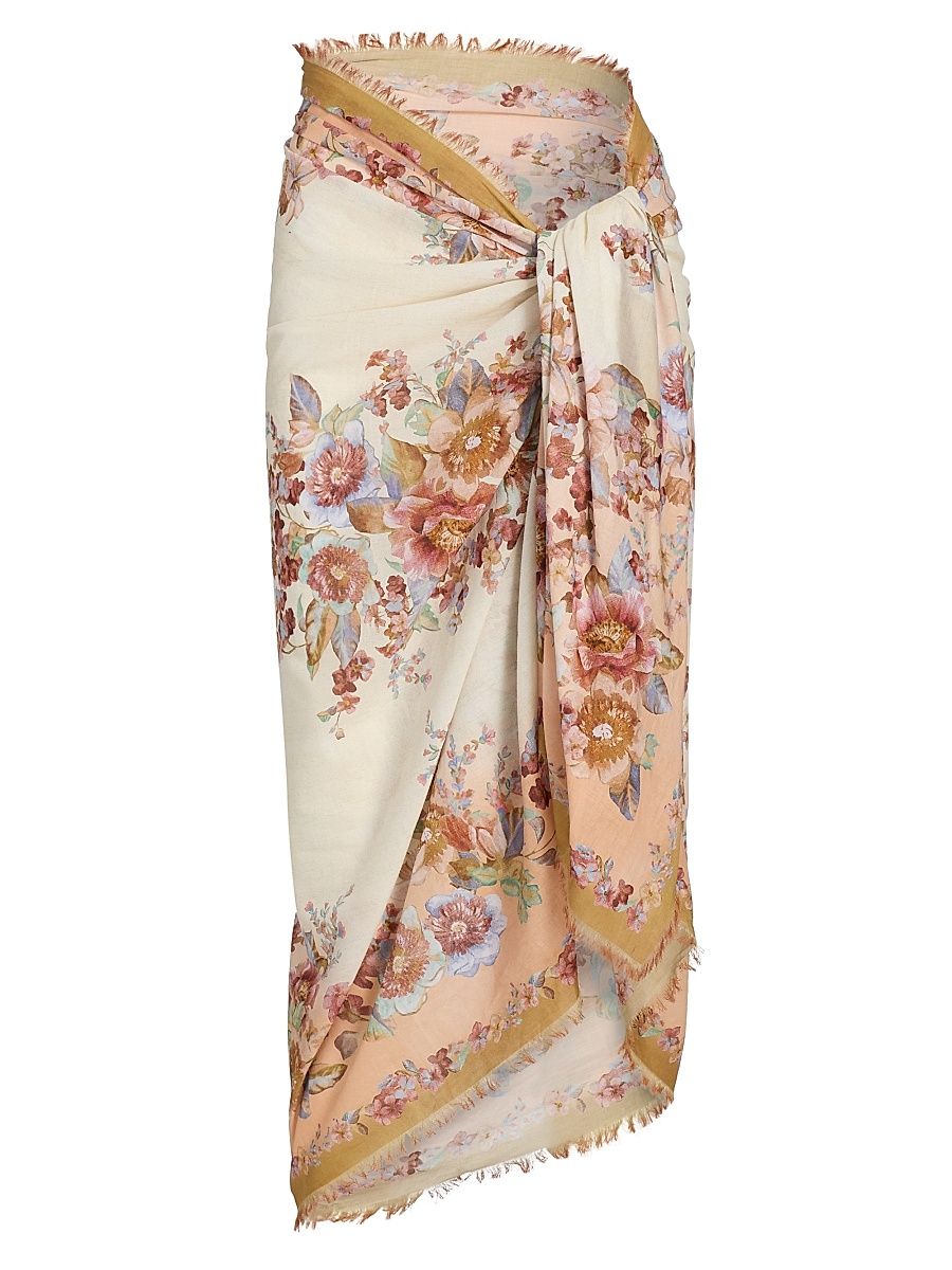 Women's Floral Cotton Pareo - Ivory Floral