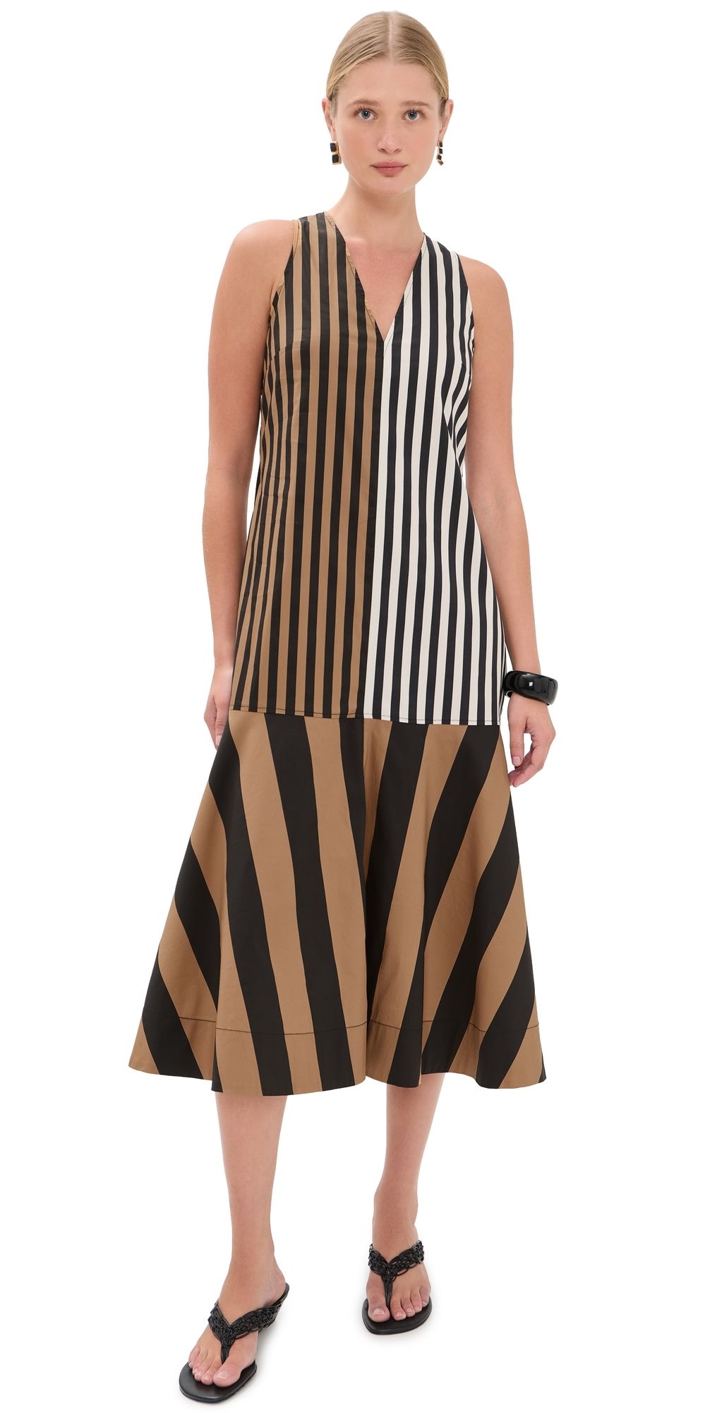SIMONMILLER Celeste Poplin Dress Black/Tan Stripe Combo S